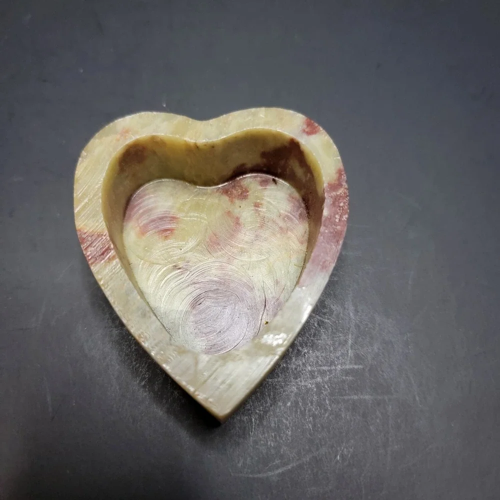 Vintage Soapstone Mother of Pearl Heart Shaped Trinket Box